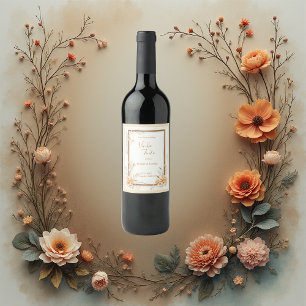 Étiquette Pour Bouteilles De Vin mariage floral rustique beige