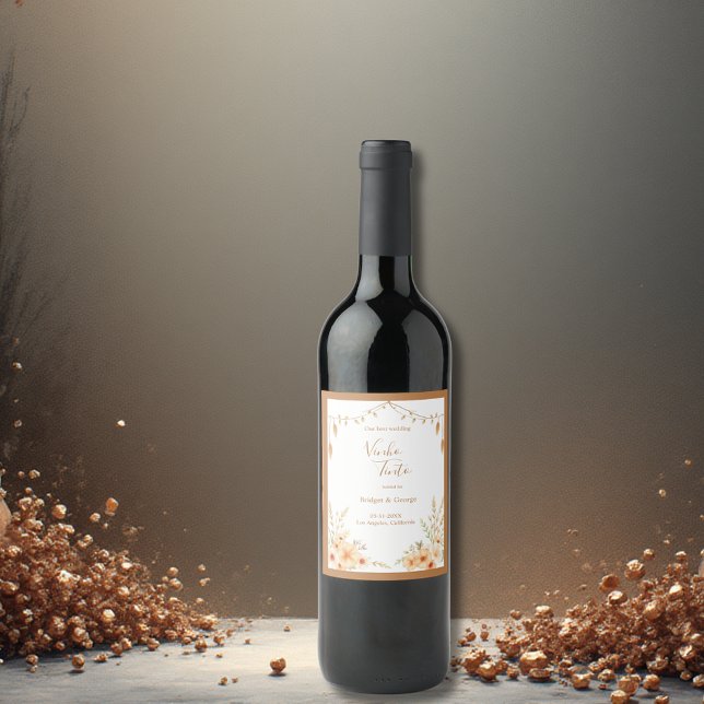 Étiquette Pour Bouteilles De Vin mariage floral rustique beige (Créateur téléchargé)