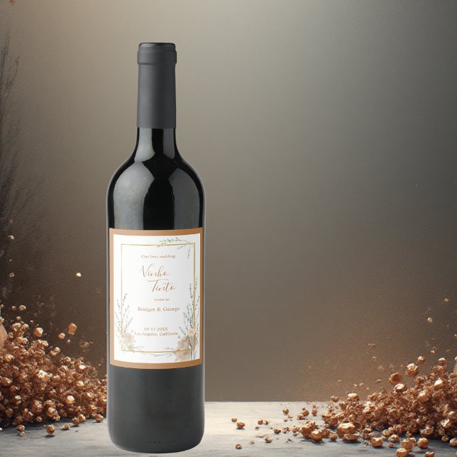 Étiquette Pour Bouteilles De Vin mariage floral rustique beige (Créateur téléchargé)