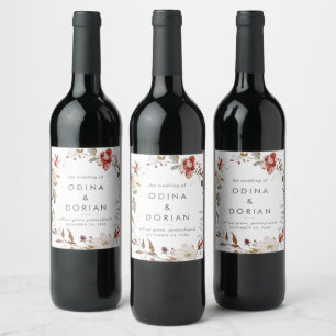 Étiquette Pour Bouteilles De Vin Mariage floral simple