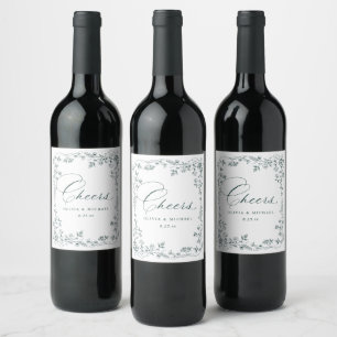 Étiquette Pour Bouteilles De Vin Mariage Floral Vintage Français Vert Émeraude