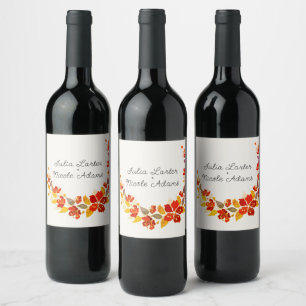 Étiquette Pour Bouteilles De Vin Mariage Florales d'Hibiscus Tropical Orange Brûlé