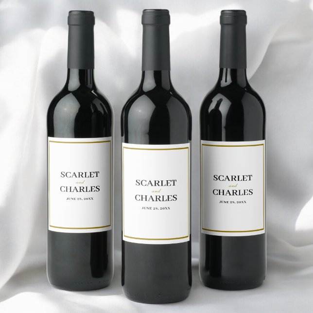 Étiquette Pour Bouteilles De Vin Mariage Formel Classique Monogramme Noir Or (Formal black and gold monogram wine label adds a personalized, elegant touch to wedding tables.)