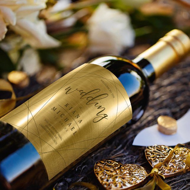 Étiquette Pour Bouteilles De Vin Mariage géométrique métallique Gold ID648 (Créateur téléchargé)
