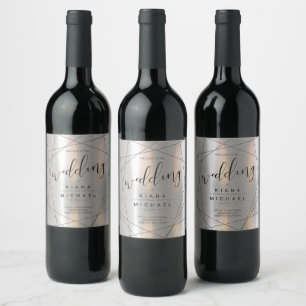 Étiquette Pour Bouteilles De Vin Mariage Géométrique Métallique ID648 Argent/Noir