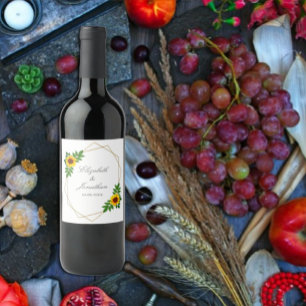 Étiquette Pour Bouteilles De Vin Mariage géométrique tournesol