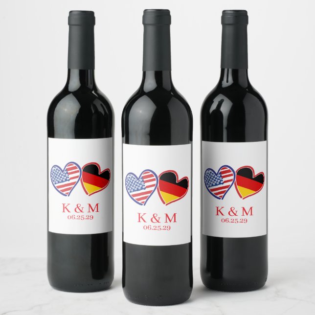Étiquette Pour Bouteilles De Vin Mariage Germano-Américain (Bouteilles)