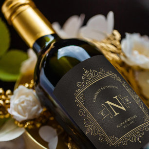 Étiquette Pour Bouteilles De Vin Mariage Gold Filigree fin ID871