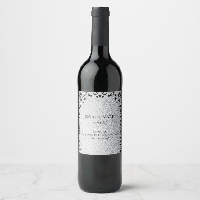 Étiquette Pour Bouteilles De Vin Mariage gothique argenté et noir (Devant)