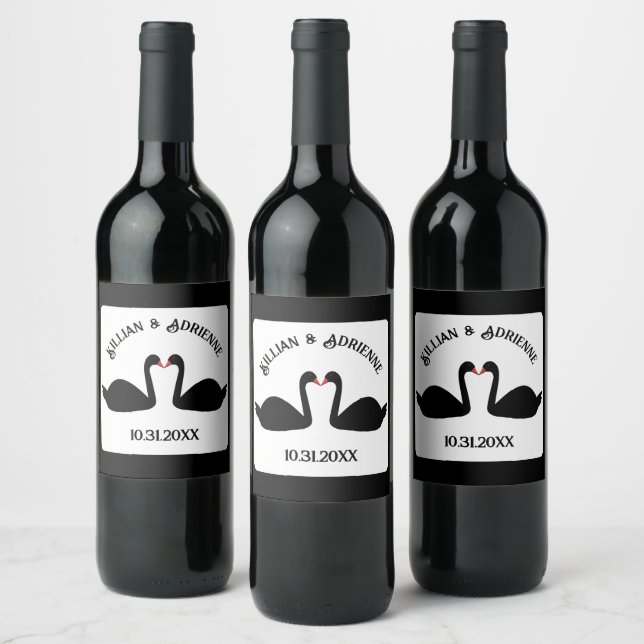 Étiquette Pour Bouteilles De Vin Mariage gothique Baiser Black Swans Personnalisé (Bouteilles)