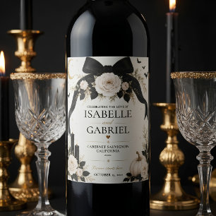Étiquette Pour Bouteilles De Vin Mariage gothique noir Luxe avec ruban
