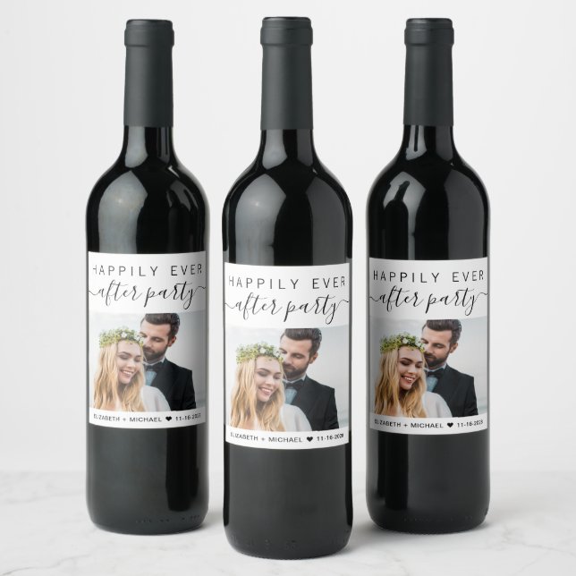 Étiquette Pour Bouteilles De Vin Mariage Heureux Jamais Après Une Photo Personnalis (Bouteilles)