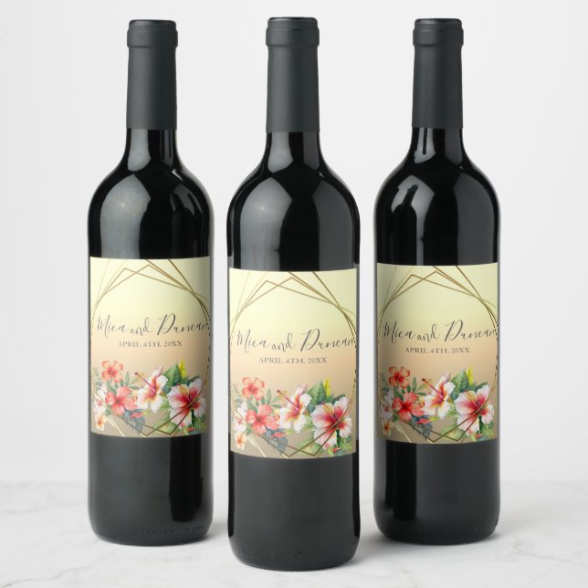 Étiquette Pour Bouteilles De Vin Mariage Hibiscus moderne (Bouteilles)