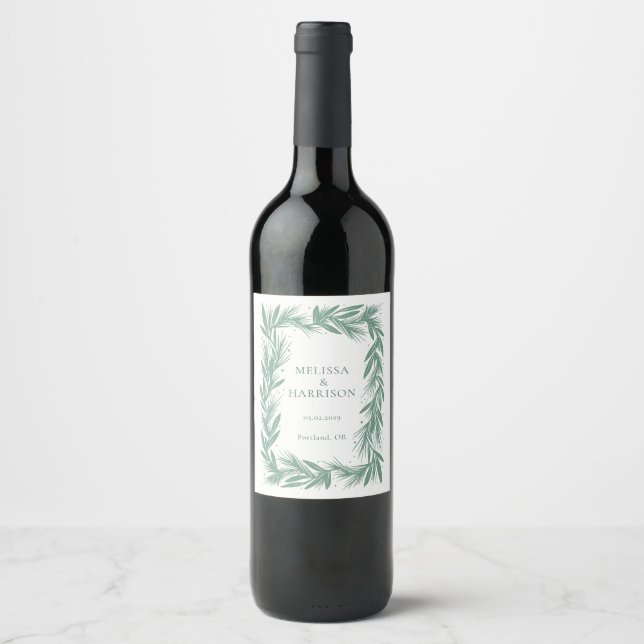 Étiquette Pour Bouteilles De Vin Mariage hiver Wreath Design vert (Devant)