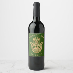 Étiquette Pour Bouteilles De Vin Mariage indien Gold hamsa Henna Étiquette de vin