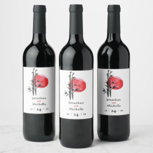 Étiquette Pour Bouteilles De Vin Mariage japonais Sun et bambou