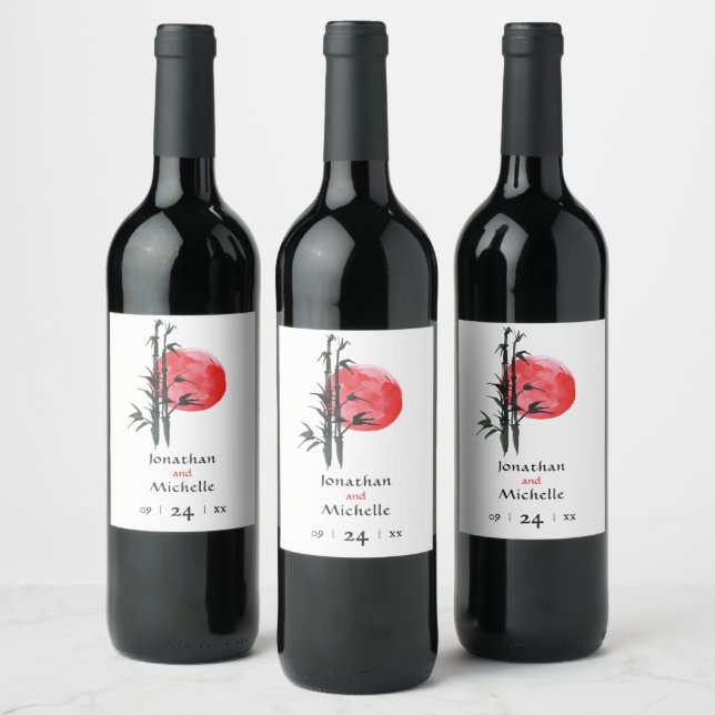 Étiquette Pour Bouteilles De Vin Mariage japonais Sun et bambou (Bouteilles)