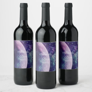 Étiquette Pour Bouteilles De Vin Mariage Lune Galaxie Violet Céleste