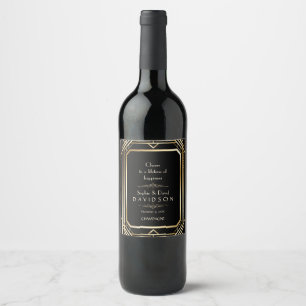 Étiquette Pour Bouteilles De Vin Mariage Luxueux Noir et Or Gatsby le Magnifique