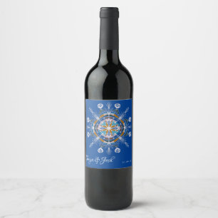 Étiquette Pour Bouteilles De Vin Mariage Mandala Bleu Boho Art Bohémien