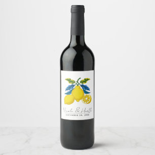 Étiquette Pour Bouteilles De Vin Mariage Méditerranéen Aquarelle Jaune Bleu Citron