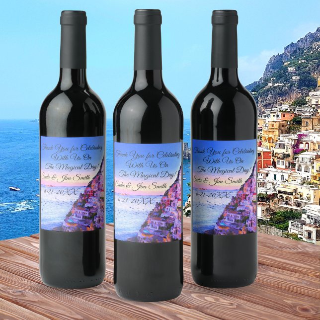 Étiquette Pour Bouteilles De Vin Mariage Merci Positano Italie Vin Étiquette (Créateur téléchargé)