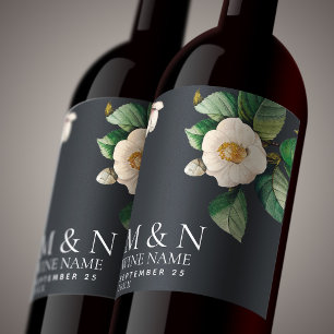 Étiquette Pour Bouteilles De Vin Mariage Minimaliste Camélia Japonais Blanc