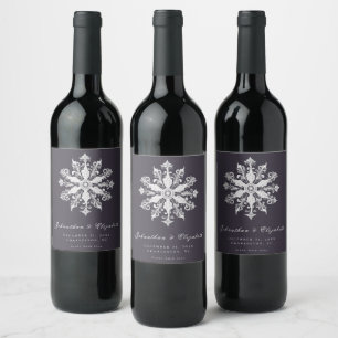 Étiquette Pour Bouteilles De Vin Mariage minimaliste de flocon de neige Plum Purp