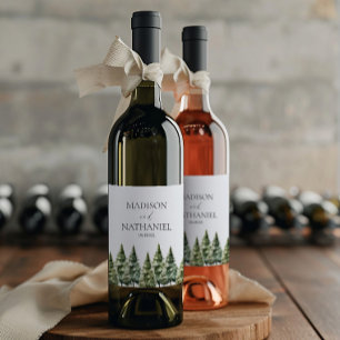 Étiquette Pour Bouteilles De Vin Mariage minimaliste en forêt de pins enneigée en h
