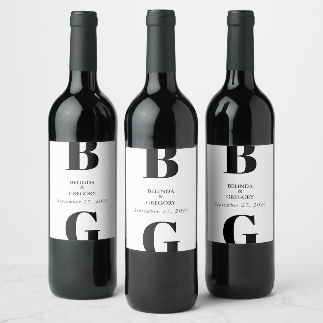 Étiquette Pour Bouteilles De Vin Mariage minimaliste moderne noir et blanc (Bouteilles)