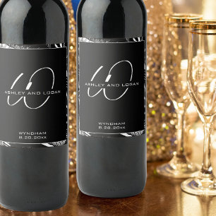 Étiquette Pour Bouteilles De Vin Mariage minimaliste moderne noir et blanc