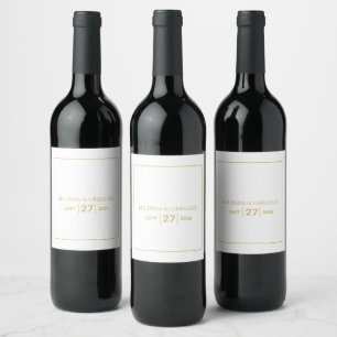 Étiquette Pour Bouteilles De Vin Mariage minimaliste noir et blanc en or simple