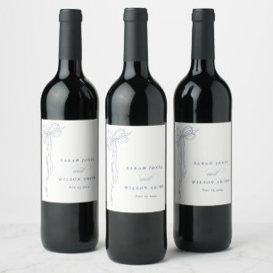 Étiquette Pour Bouteilles De Vin Mariage Minimaliste Simple Bleu Cendré Nœud Papill
