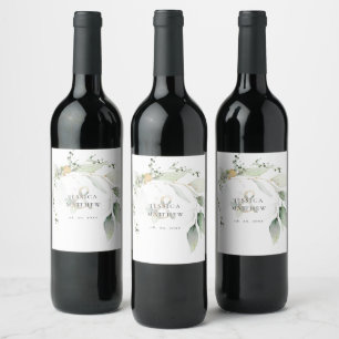 Étiquette Pour Bouteilles De Vin Mariage moderne au vert et or avec eucalyptus
