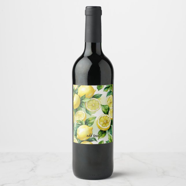 Étiquette Pour Bouteilles De Vin Mariage moderne citron bleu floral script shower d (Devant)