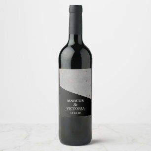 Étiquette Pour Bouteilles De Vin Mariage moderne en béton noir et blanc