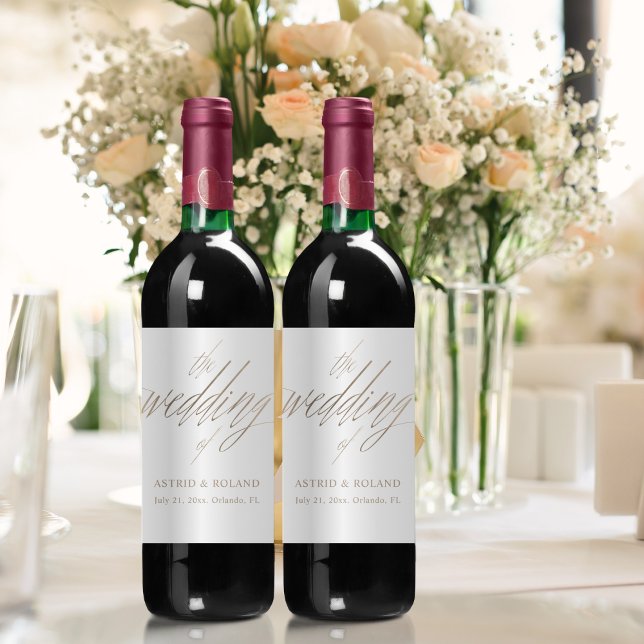 Étiquette Pour Bouteilles De Vin Mariage moderne faux or et blanc  (Créateur téléchargé)