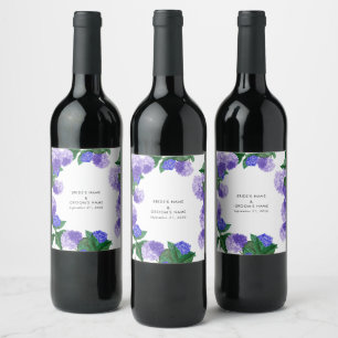 Étiquette Pour Bouteilles De Vin Mariage Moderne Floral Végétal Hydrangea Pourpre