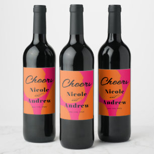 Étiquette Pour Bouteilles De Vin Mariage moderne Hot Pink et orange