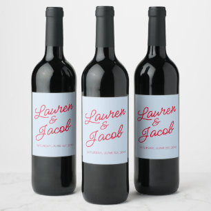 Étiquette Pour Bouteilles De Vin Mariage Moderne Minimaliste Bleu et Rouge