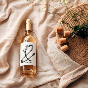 Étiquette Pour Bouteilles De Vin Mariage Moderne Minimaliste Gras Noir et Blanc