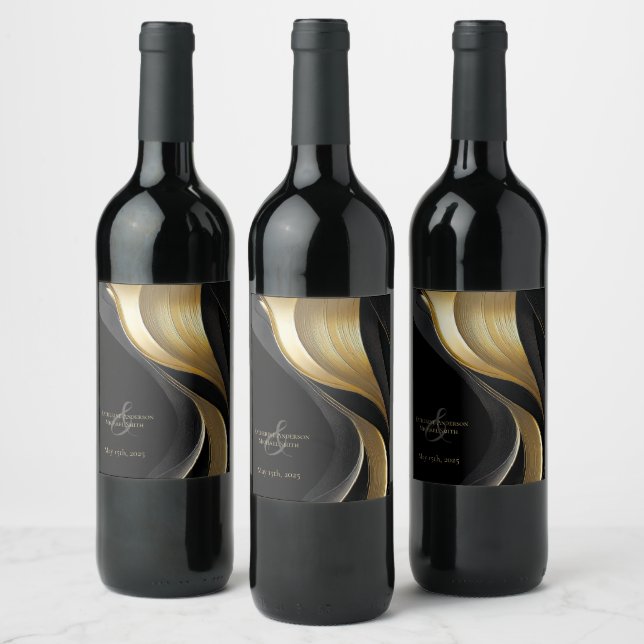 Étiquette Pour Bouteilles De Vin Mariage Moderne Noir et Or (Bouteilles)