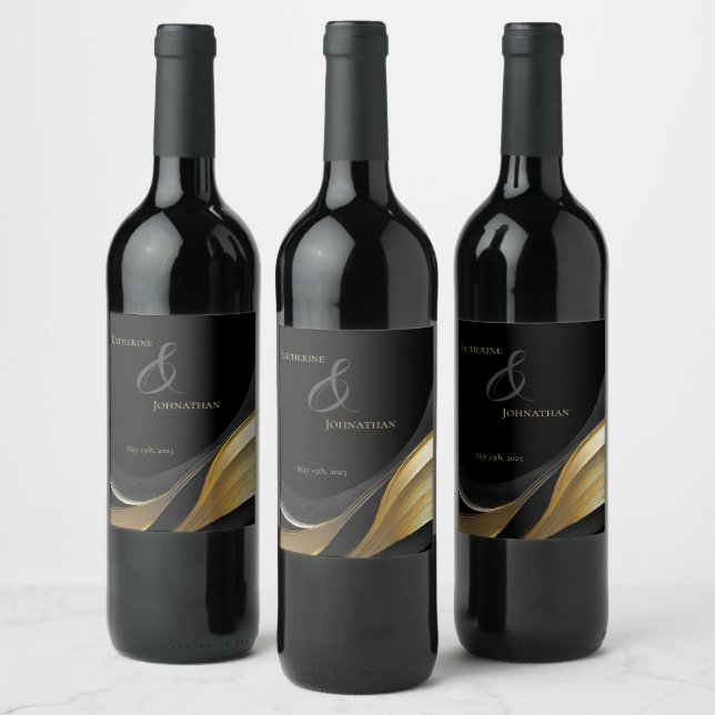Étiquette Pour Bouteilles De Vin Mariage moderne noir et or (Bouteilles)
