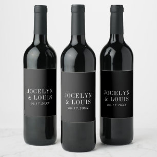 Étiquette Pour Bouteilles De Vin Mariage Moderne Noir Gras