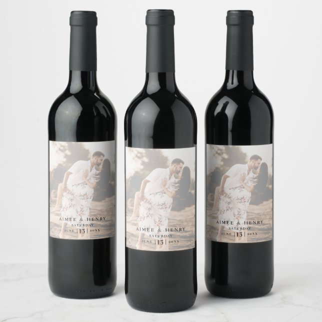 Étiquette Pour Bouteilles De Vin Mariage Moderne Photo Rustique (Bouteilles)