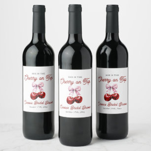 Étiquette Pour Bouteilles De Vin Mariage Moderne Rose Cerise avec Nœud Papillon Ros
