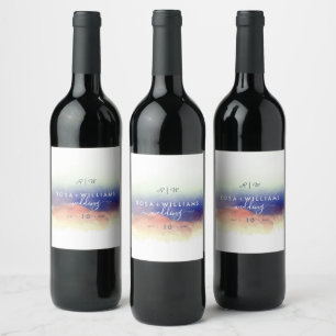 Étiquette Pour Bouteilles De Vin mariage monogramme du paysage aquarelle brumeux