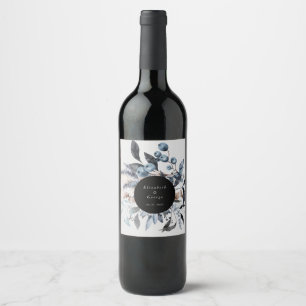 Étiquette Pour Bouteilles De Vin mariage monogramme floral d'hiver bleu glacé