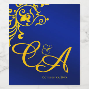 Étiquette Pour Bouteilles De Vin Mariage monogramme Royal Blue et Gold