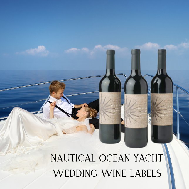 Étiquette Pour Bouteilles De Vin Mariage nautique (Nautical Ocean Yacht Wedding Wine Label)
